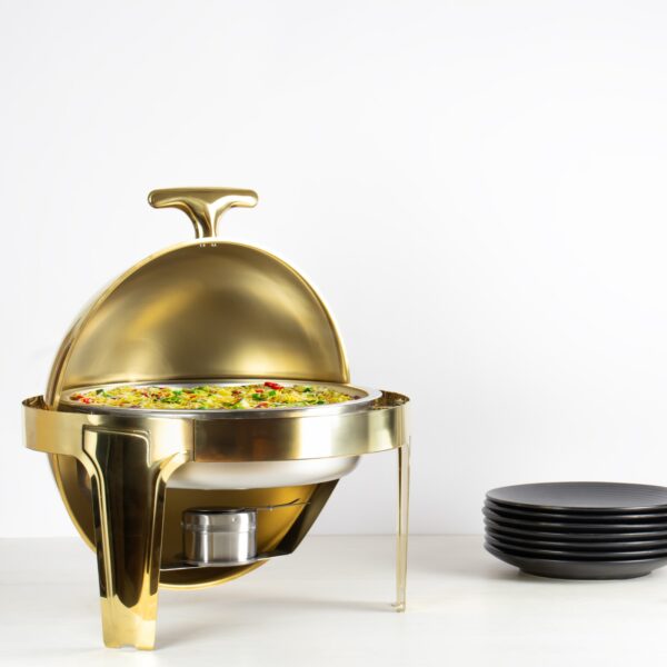Banquet Chafing Dish w Roll Top Round Gold | 46cm